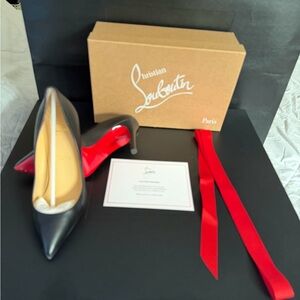 Christian Louboutin Black Leather Pointed Pumps with Red Sole